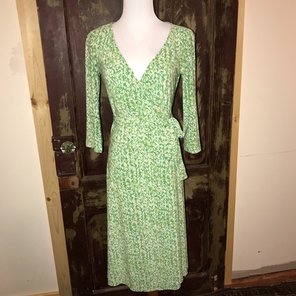 green print wrap dress